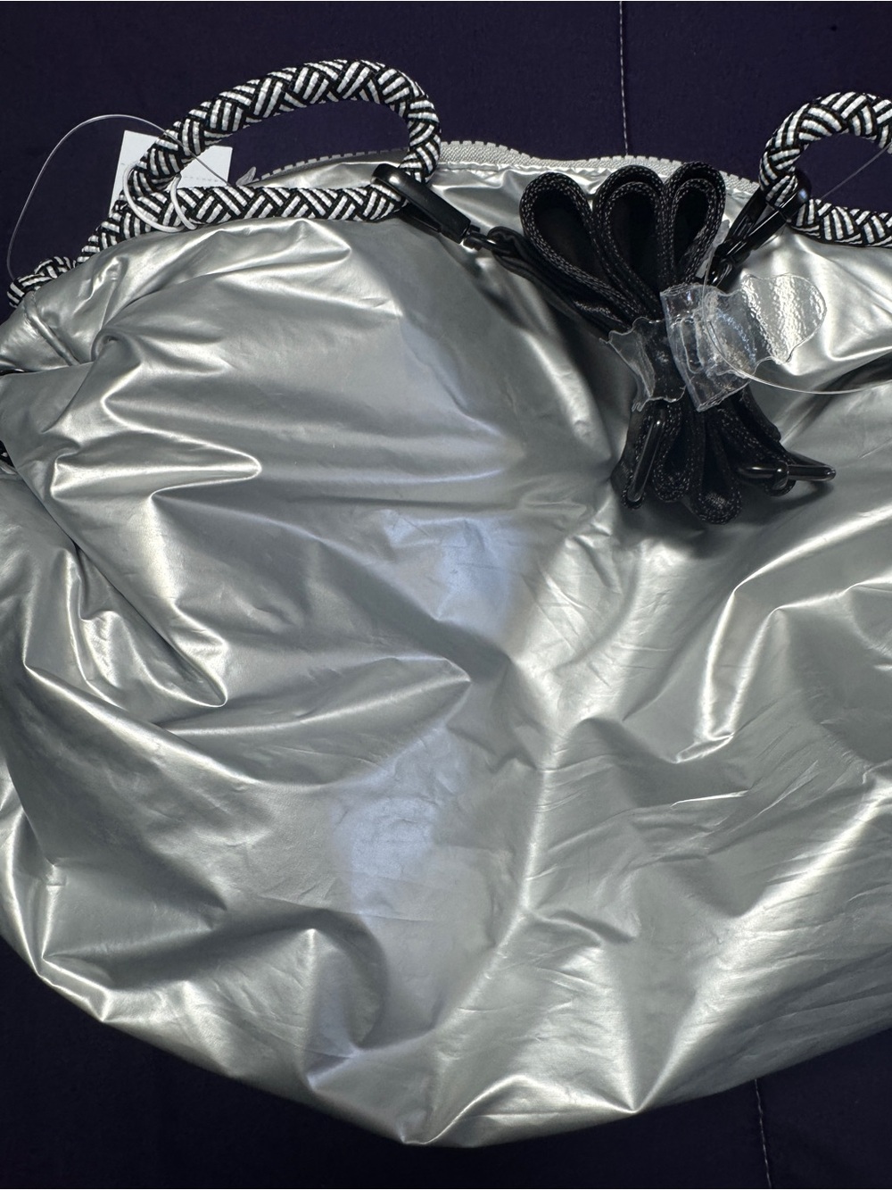 Wildfox Silver Metallic Drawstring Tote NWT - Picture 4 of 12